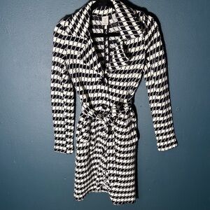 Tristan Black and White Houndstooth Trench Coat